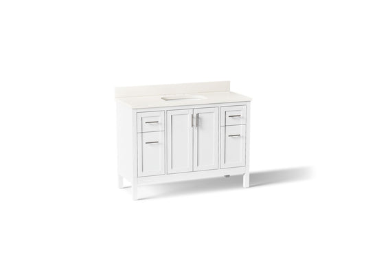 KOHLER K-39606-ASB-0 Hadron 48" bathroom vanity cabinet with sink and quartz top - White