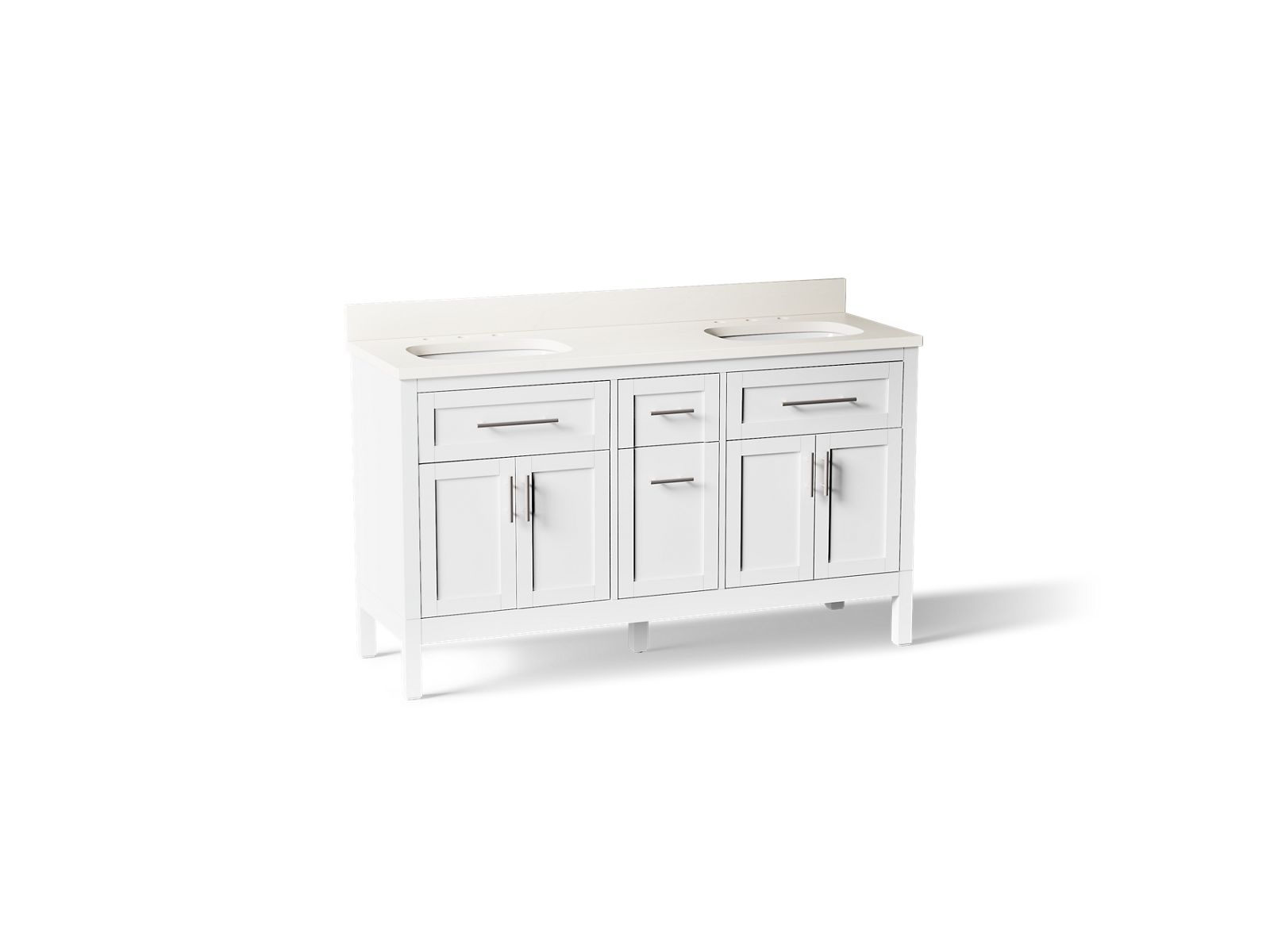 KOHLER K-39607-ASB-0 Hadron 60" Bathroom Vanity Cabinet With Sinks And Quartz Top - White