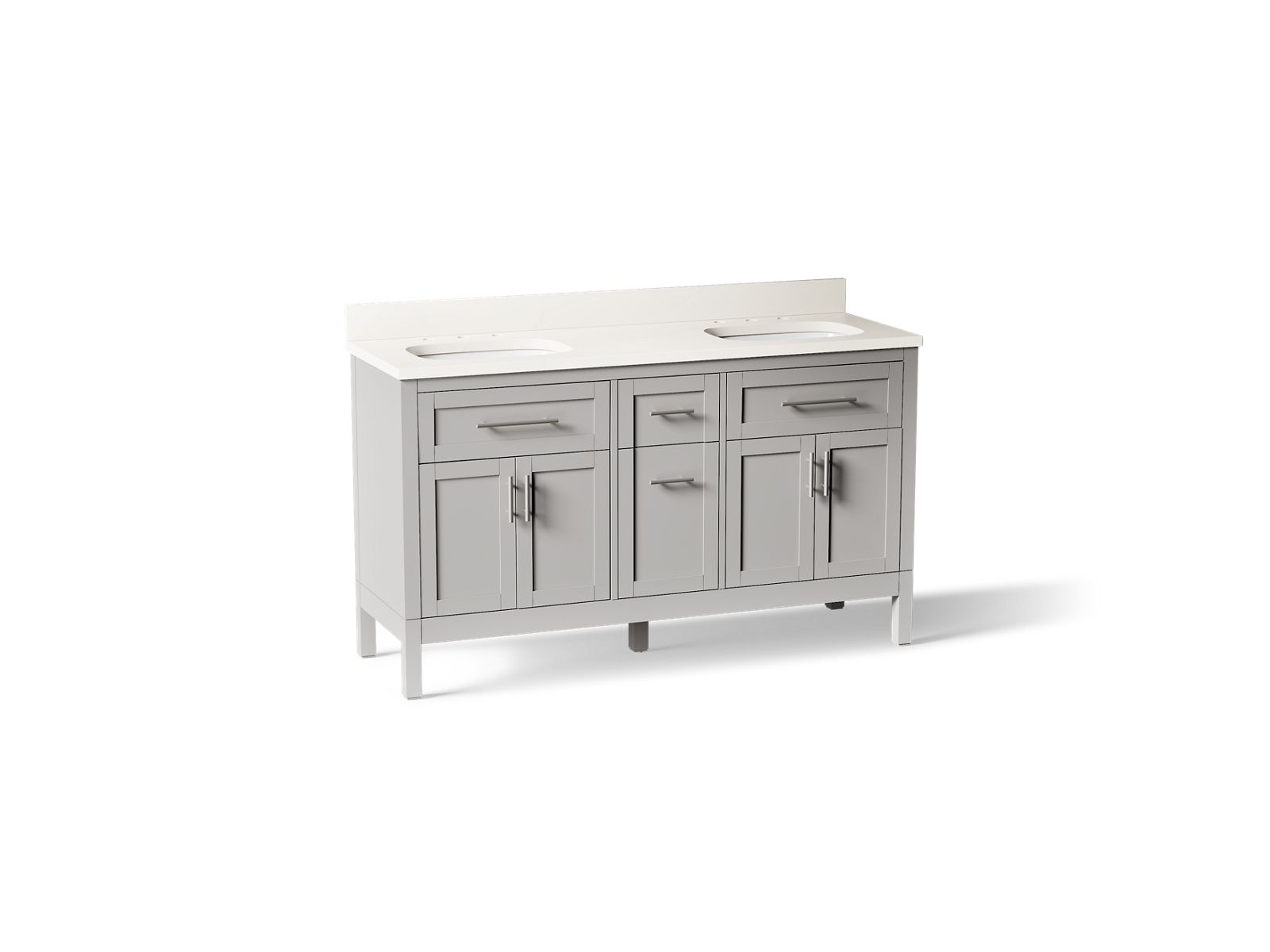 KOHLER K-39607-ASB-AGA Hadron 60" Bathroom Vanity Cabinet With Sinks And Quartz Top - Atmos Grey