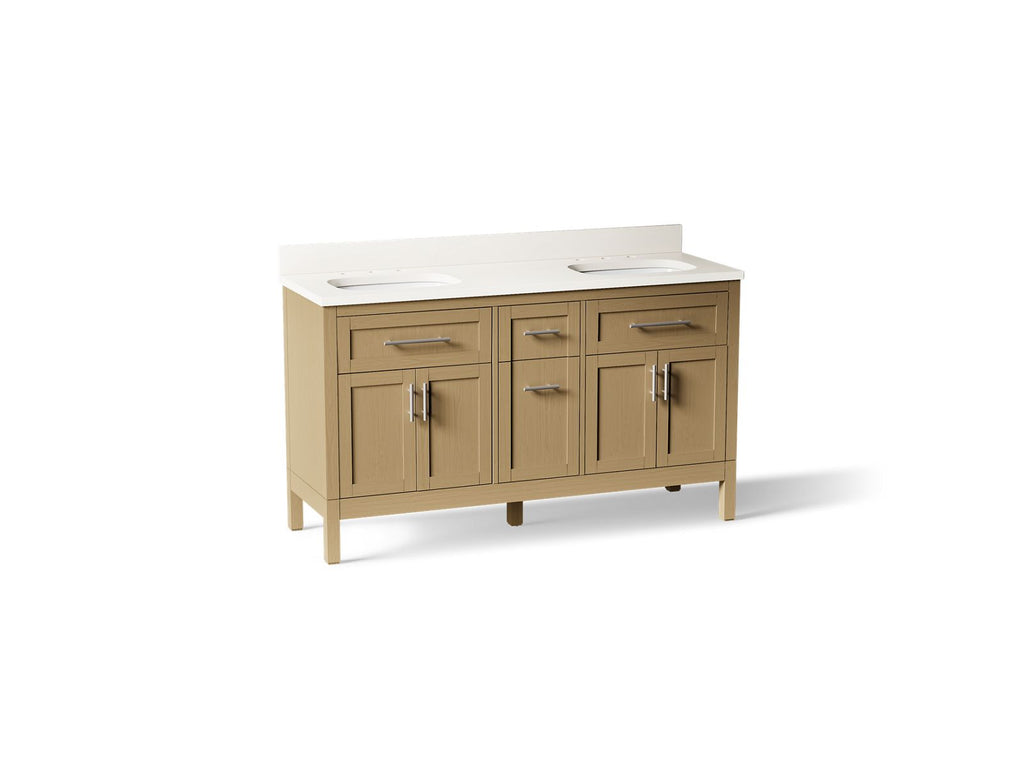 KOHLER K-39607-ASB-WEK Hadron 60" Bathroom Vanity Cabinet With Sinks And Quartz Top - Light Oak