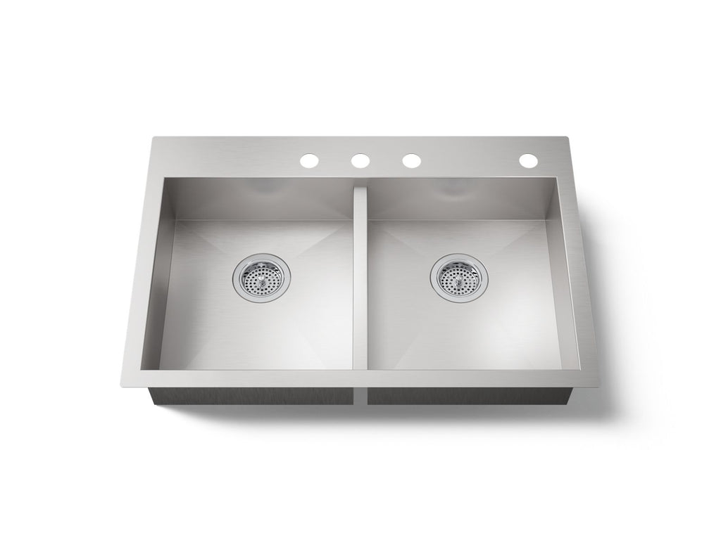 KOHLER K-3996-4-NA Vault 33" Top-/Undermount Double-Bowl Kitchen Sink - Stainless Steel