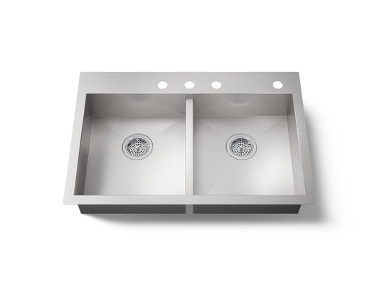 KOHLER K-3996-4-NA Vault 33" top-/undermount double-bowl kitchen sink - Stainless Steel