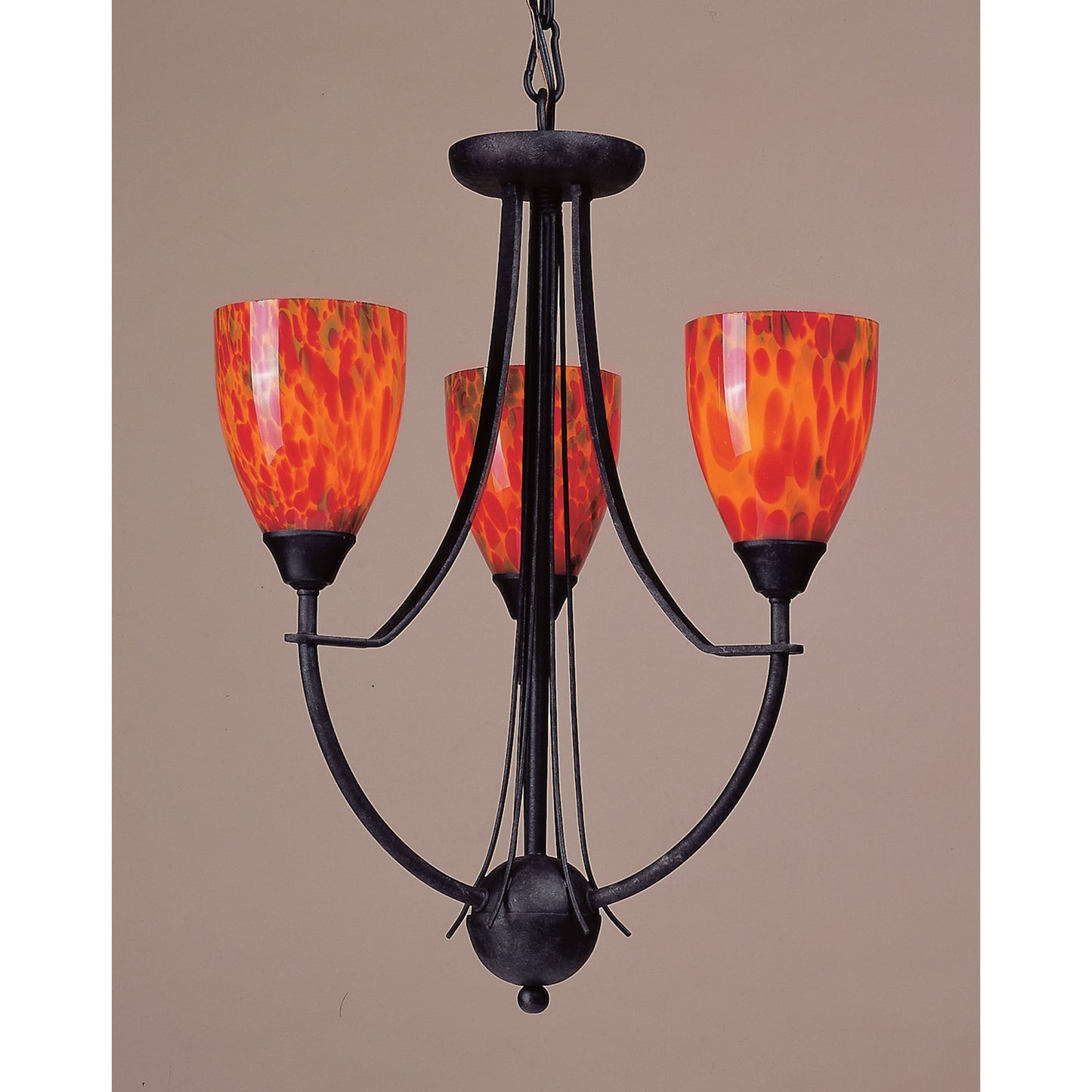 ELK SHOWROOM 403-3FR Classico 18'' Wide 3-Light Chandelier - Dark Rust with Fire Red Glass