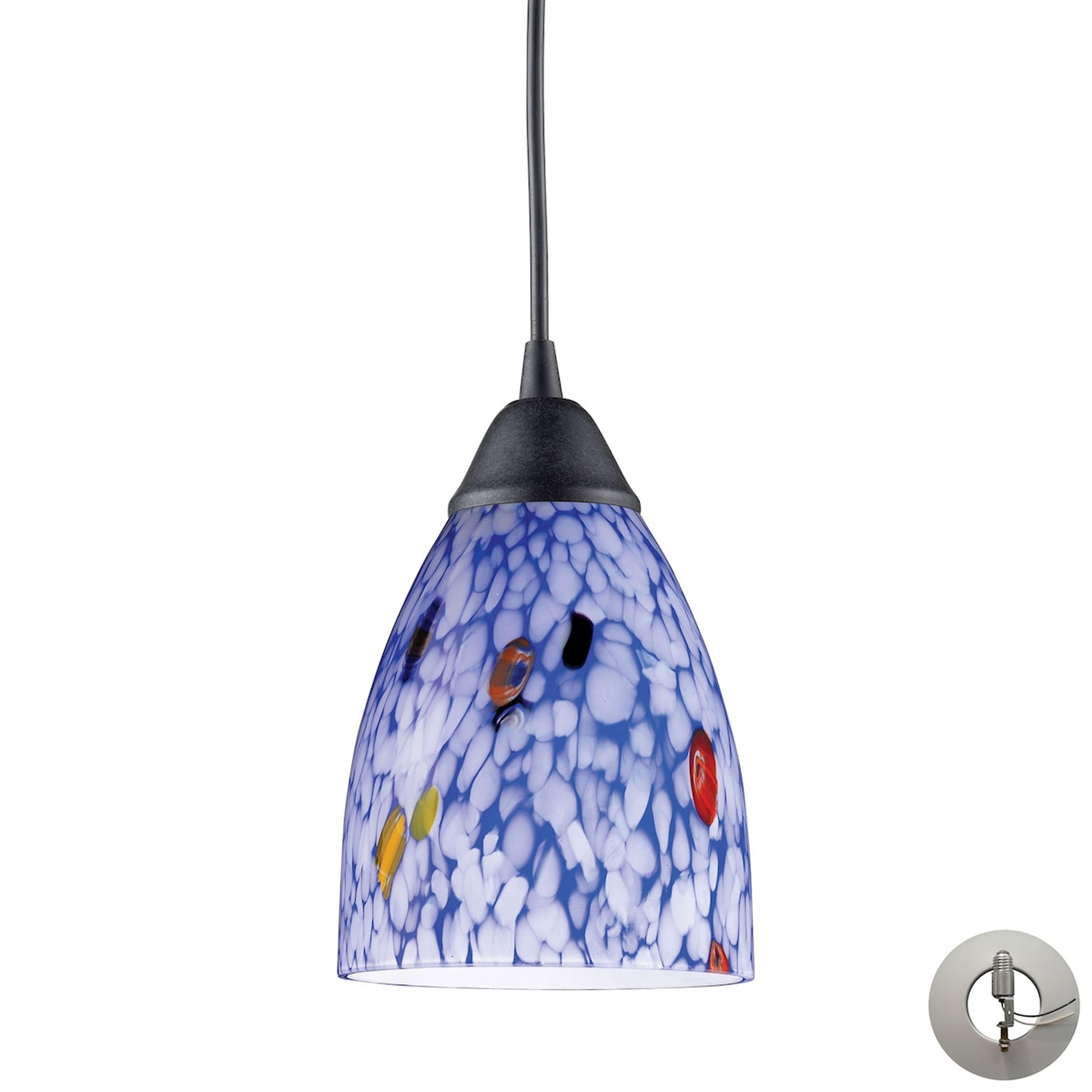 ELK SHOWROOM 406-1BL-LA Classico 5'' Wide 1-Light Pendant - Dark Rust with Starburst Blue Glass (Includes Adapter Kit)