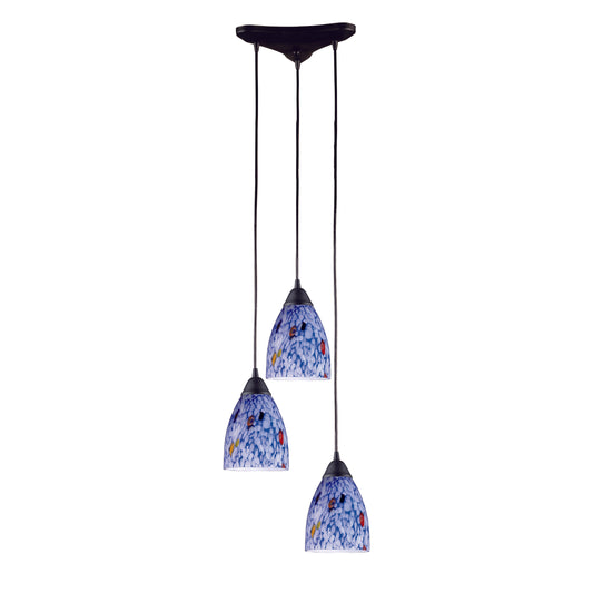 ELK SHOWROOM 406-3BL Classico 10'' Wide 3-Light Pendant - Dark Rust with Starburst Blue Glass