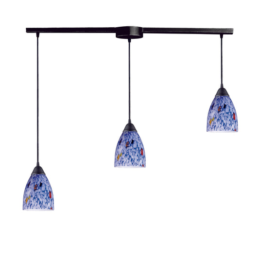 ELK SHOWROOM 406-3L-BL Classico 36'' Wide 3-Light Pendant - Dark Rust with Starburst Blue Glass