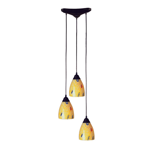 ELK SHOWROOM 406-3YW Classico 10'' Wide 3-Light Pendant - Dark Rust with Yellow Blaze Glass