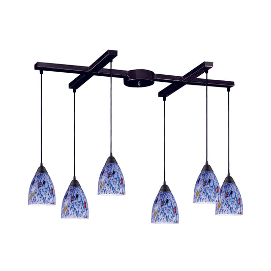 ELK SHOWROOM 406-6BL Classico 17'' Wide 6-Light Pendant - Dark Rust with Starburst Blue Glass