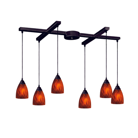 ELK SHOWROOM 406-6ES Classico 17'' Wide 6-Light Pendant - Dark Rust with Espresso Glass