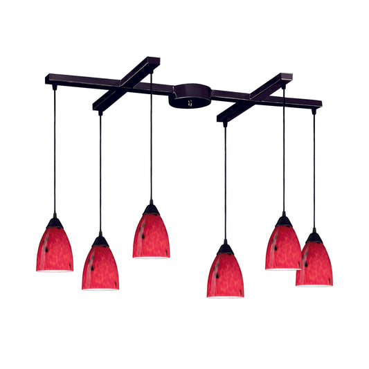 ELK SHOWROOM 406-6FR Classico 17'' Wide 6-Light Pendant - Dark Rust with Fire Red Glass