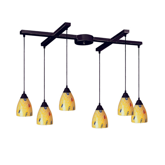 ELK SHOWROOM 406-6YW Classico 17'' Wide 6-Light Pendant - Dark Rust with Yellow Blaze Glass