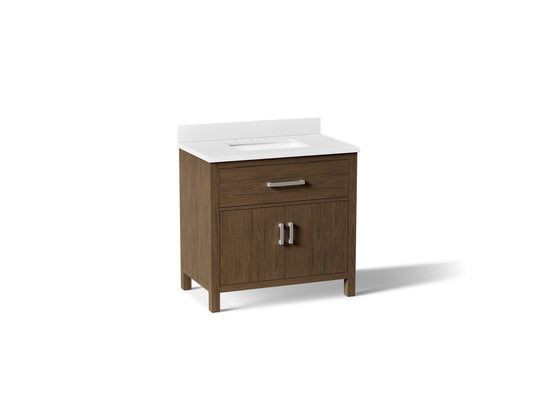 KOHLER Kresla 36" bathroom vanity cabinet with sink and quartz top in Draper Oak - K-40639-BD1-DAK
