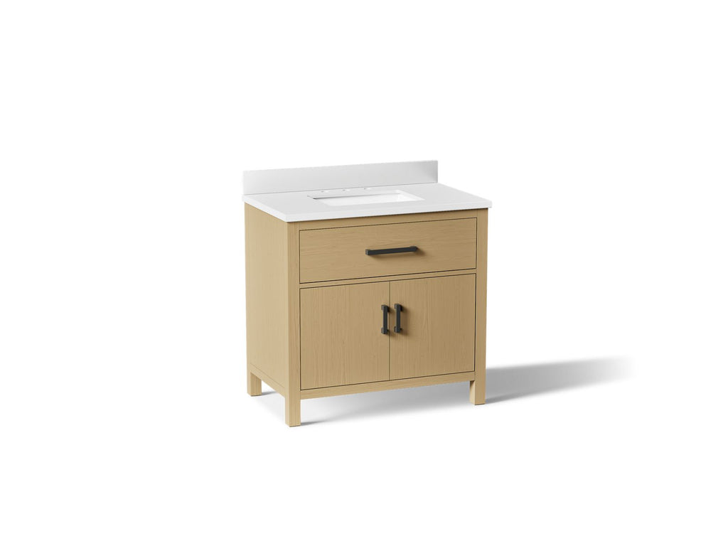 KOHLER K-40639-BD1-WEK Kresla 36" Bathroom Vanity Cabinet With Sink And Quartz Top - Light Oak
