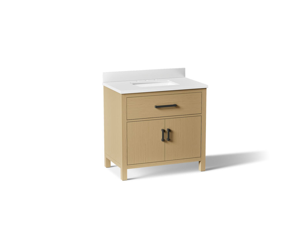 KOHLER K-40639-BD1-WEK Kresla 36" Bathroom Vanity Cabinet With Sink And Quartz Top - Light Oak