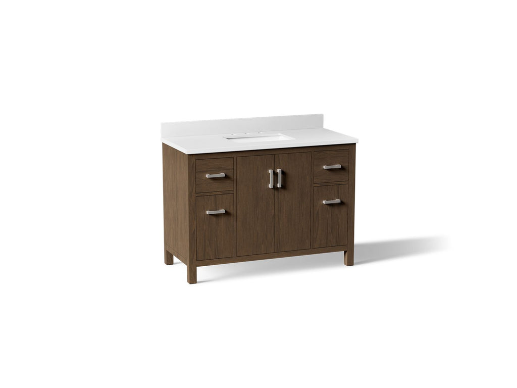 KOHLER K-40640-BD1-DAK Kresla 48" Bathroom Vanity Cabinet With Sink And Quartz Top - Draper Oak