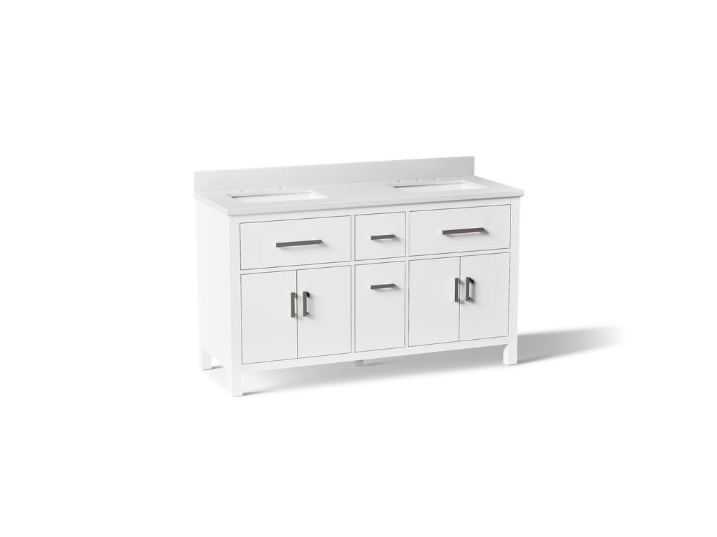 KOHLER K-40641-BD1-0 Kresla 60" Bathroom Vanity Cabinet With Sinks And Quartz Top - White