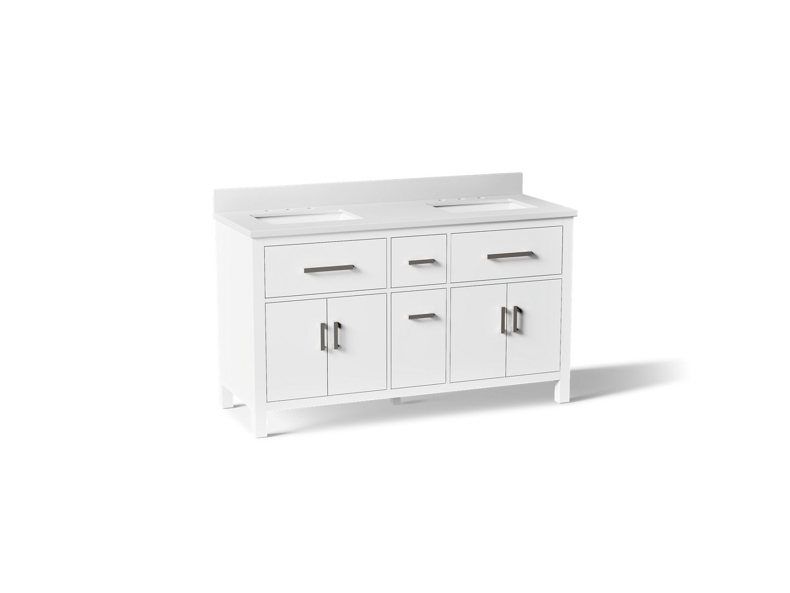 KOHLER K-40641-BD1-0 Kresla 60" Bathroom Vanity Cabinet With Sinks And Quartz Top - White