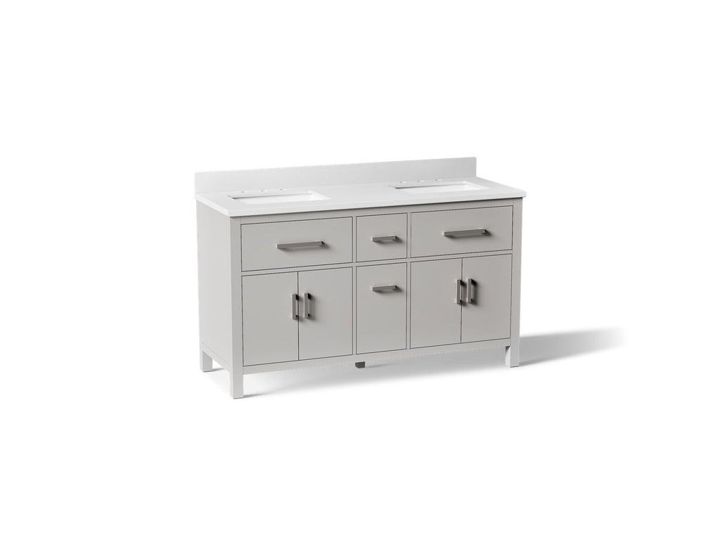 KOHLER K-40641-BD1-AGA Kresla 60" Bathroom Vanity Cabinet With Sinks And Quartz Top - Atmos Grey
