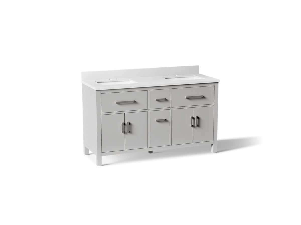 KOHLER K-40641-BD1-AGA Kresla 60" Bathroom Vanity Cabinet With Sinks And Quartz Top - Atmos Grey
