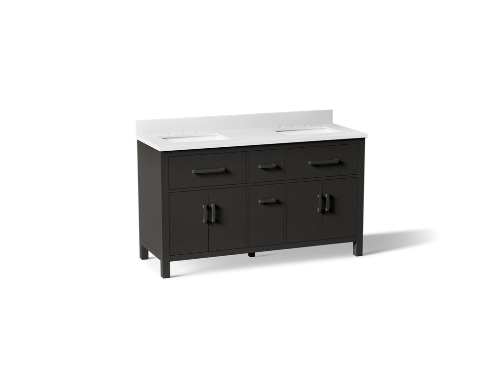 KOHLER K-40641-BD1-BWK Kresla 60" Bathroom Vanity Cabinet With Sinks And Quartz Top - Carbon Oak