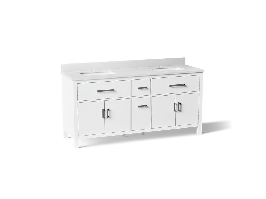 KOHLER K-40642-BD1-0 Kresla 72" Bathroom Vanity Cabinet With Sinks And Quartz Top - White