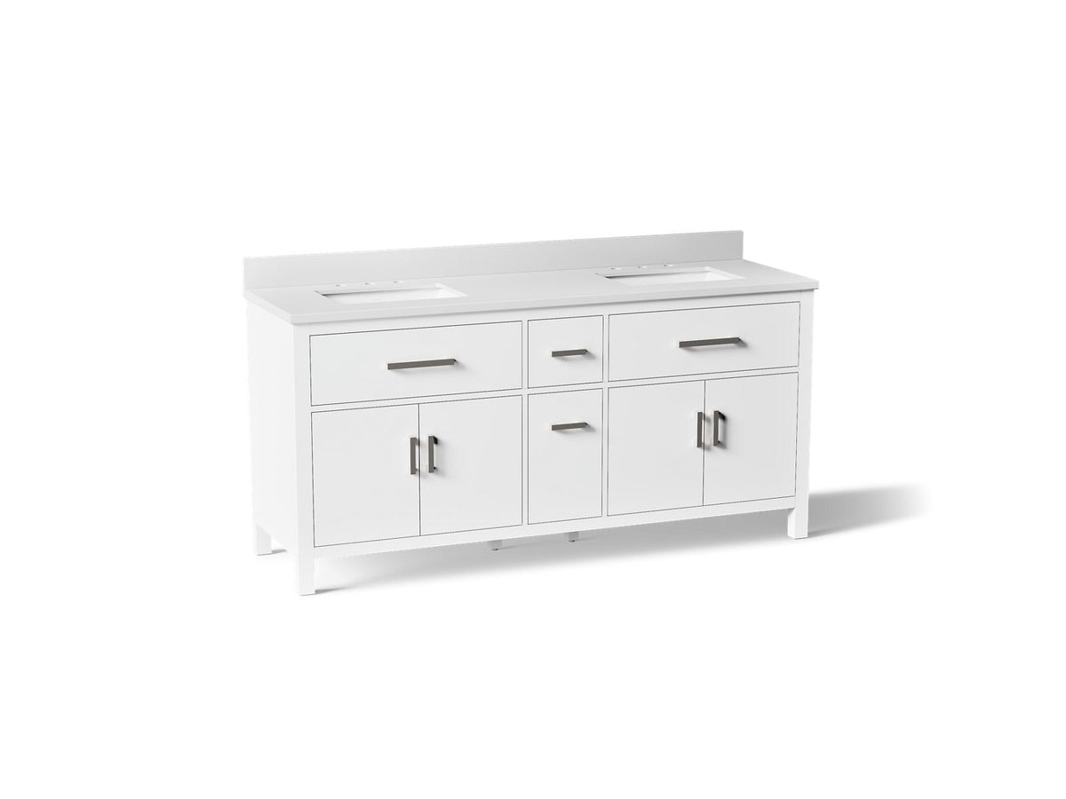 KOHLER K-40642-BD1-0 Kresla 72" Bathroom Vanity Cabinet With Sinks And Quartz Top - White