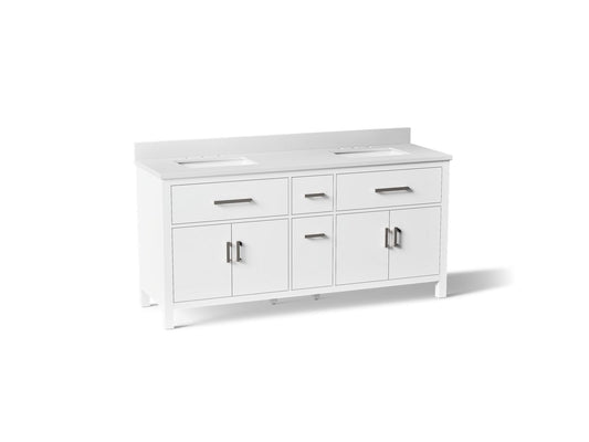 KOHLER K-40642-BD1-0 Kresla 72" bathroom vanity cabinet with sinks and quartz top - White