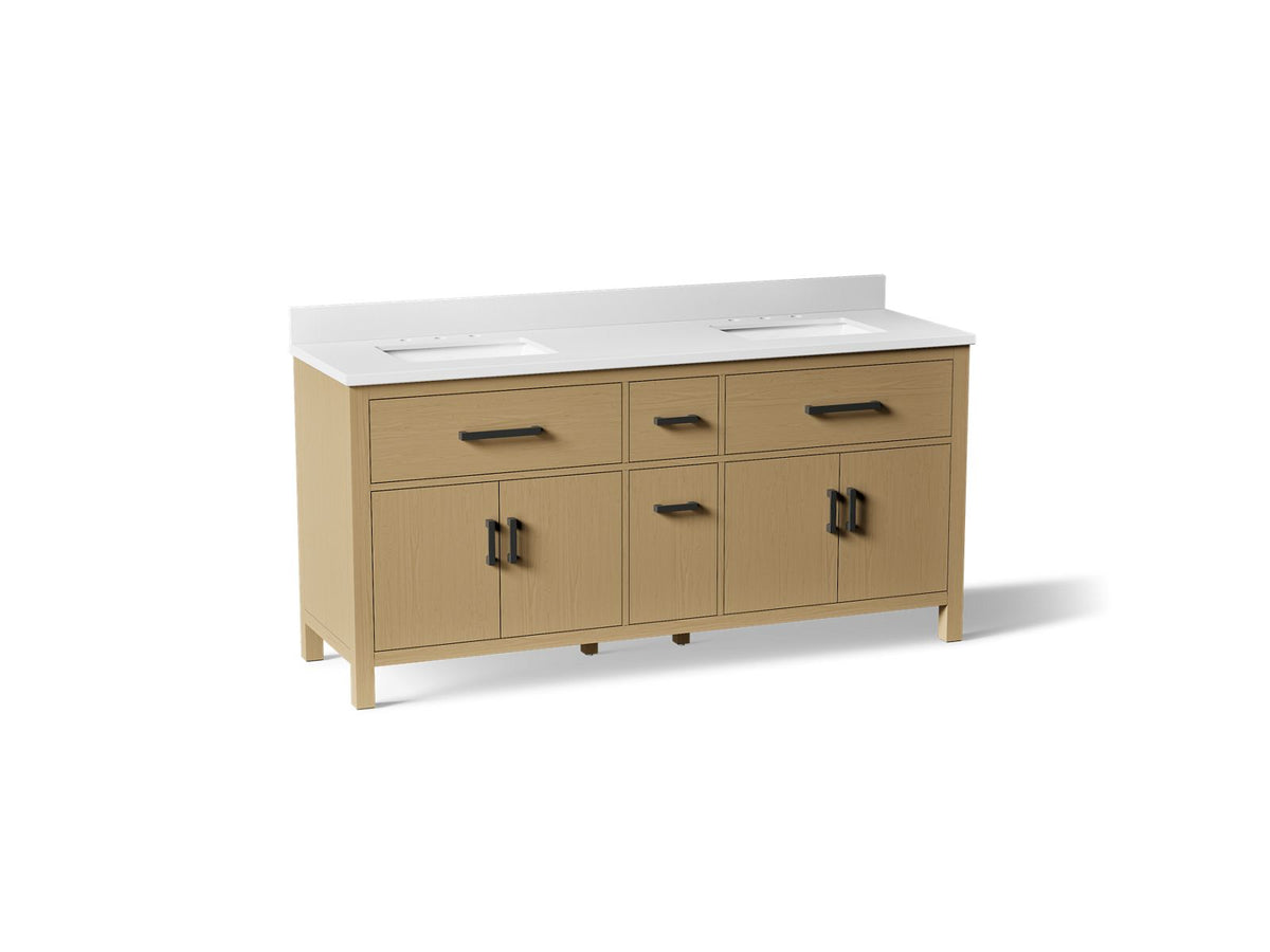KOHLER K-40642-BD1-WEK Kresla 72" Bathroom Vanity Cabinet With Sinks And Quartz Top - Light Oak