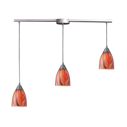 ELK SHOWROOM 416-3L-M Arco Baleno 36'' Wide 3-Light Pendant - Satin Nickel with Multicolor Glass