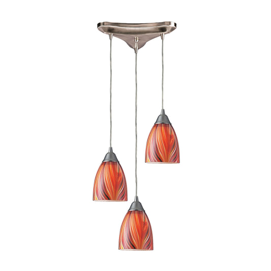 ELK SHOWROOM 416-3M Arco Baleno 10'' Wide 3-Light Pendant - Satin Nickel with Multicolor Glass