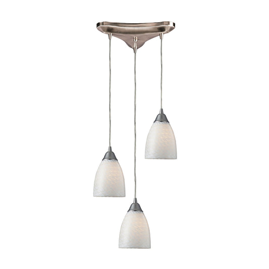 ELK SHOWROOM 416-3WS Arco Baleno 10'' Wide 3-Light Pendant - Satin Nickel with White Swirl Glass