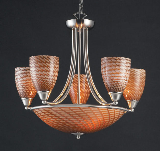 ELK SHOWROOM 419-5+3C-SN Arco Baleno 23'' Wide 8-Light Chandelier - Satin Nickel with Cocoa Glass