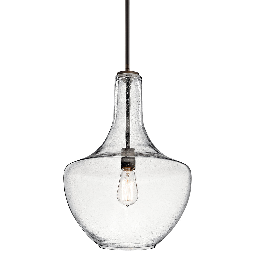 KICHLER 42046OZ Everly 19.75" 1 Light Bell Pendant Clear Glass Olde Bronze
