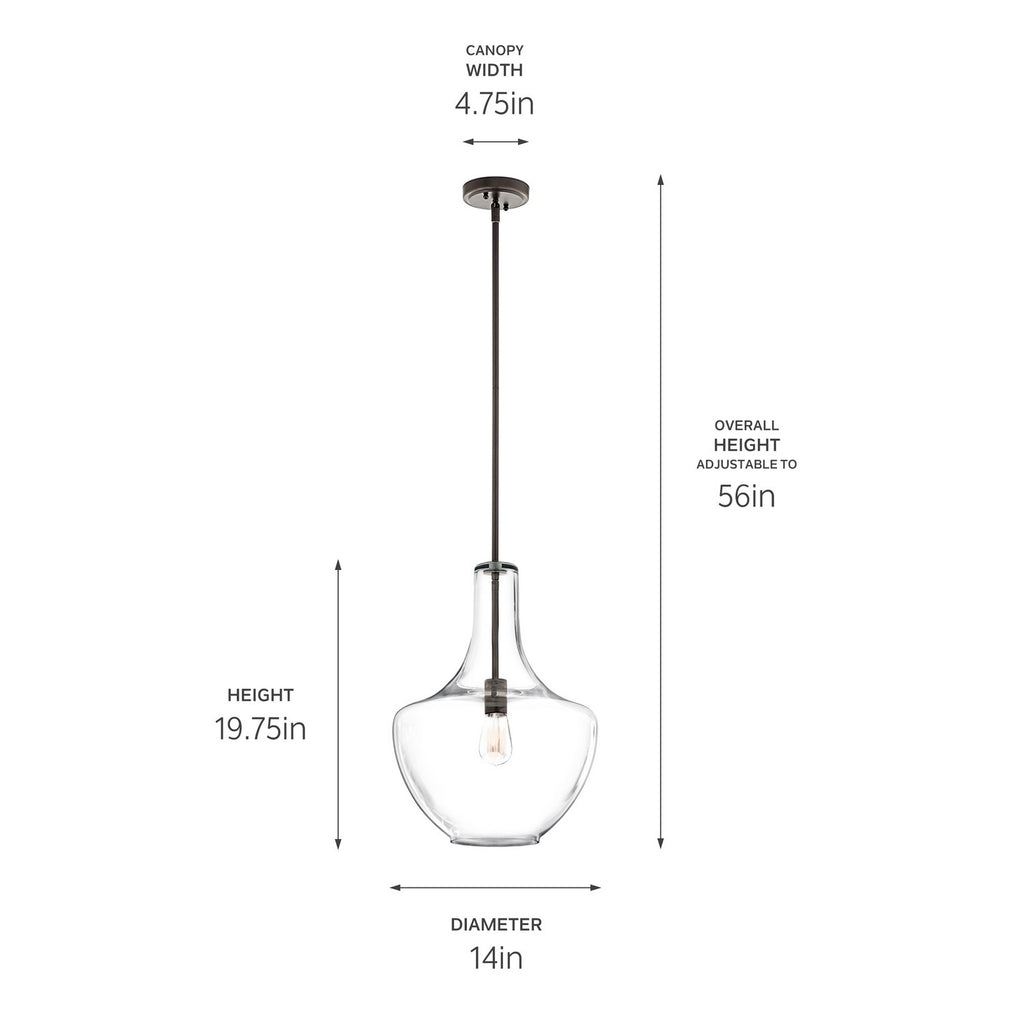 KICHLER 42046OZ Everly 19.75" 1 Light Bell Pendant Clear Glass Olde Bronze