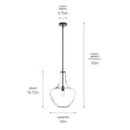 KICHLER 42046OZ Everly 19.75" 1 Light Bell Pendant Clear Glass Olde Bronze