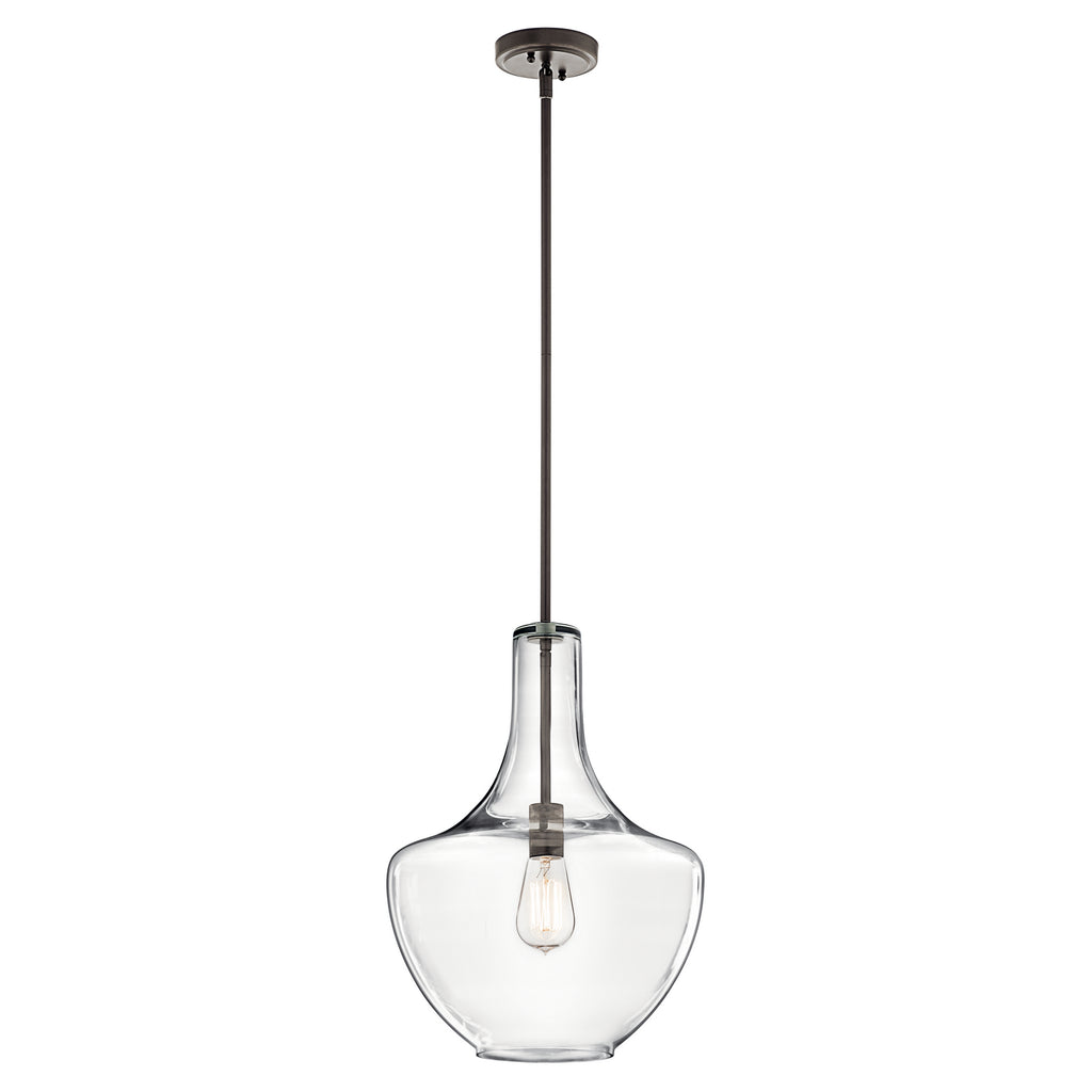KICHLER 42046OZ Everly 19.75" 1 Light Bell Pendant Clear Glass Olde Bronze