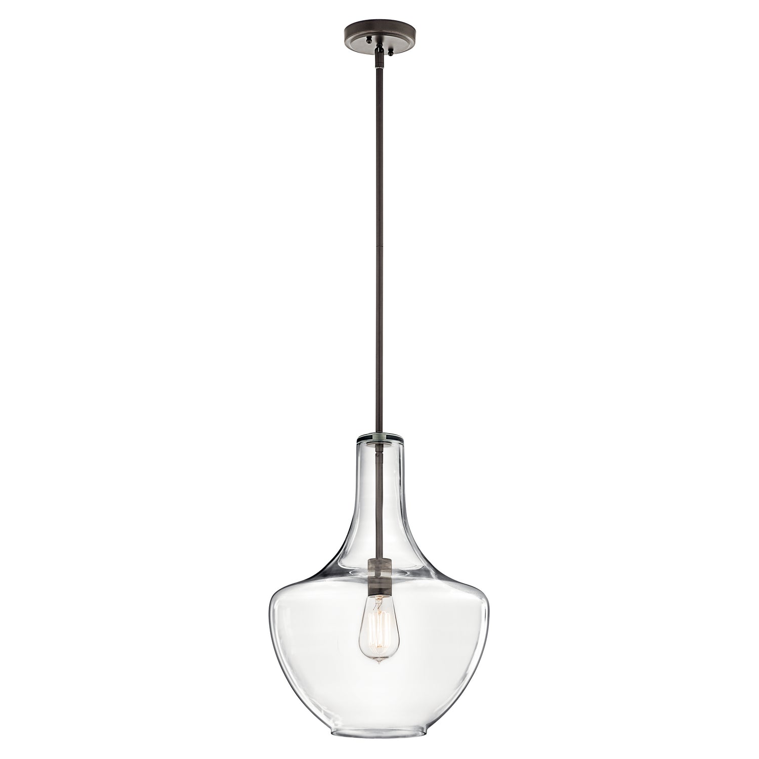 KICHLER 42046OZ Everly 19.75" 1 Light Bell Pendant Clear Glass Olde Bronze