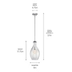 KICHLER 42047CH Everly 17.75" 1 Light Hour Glass Pendant Clear Glass Chrome