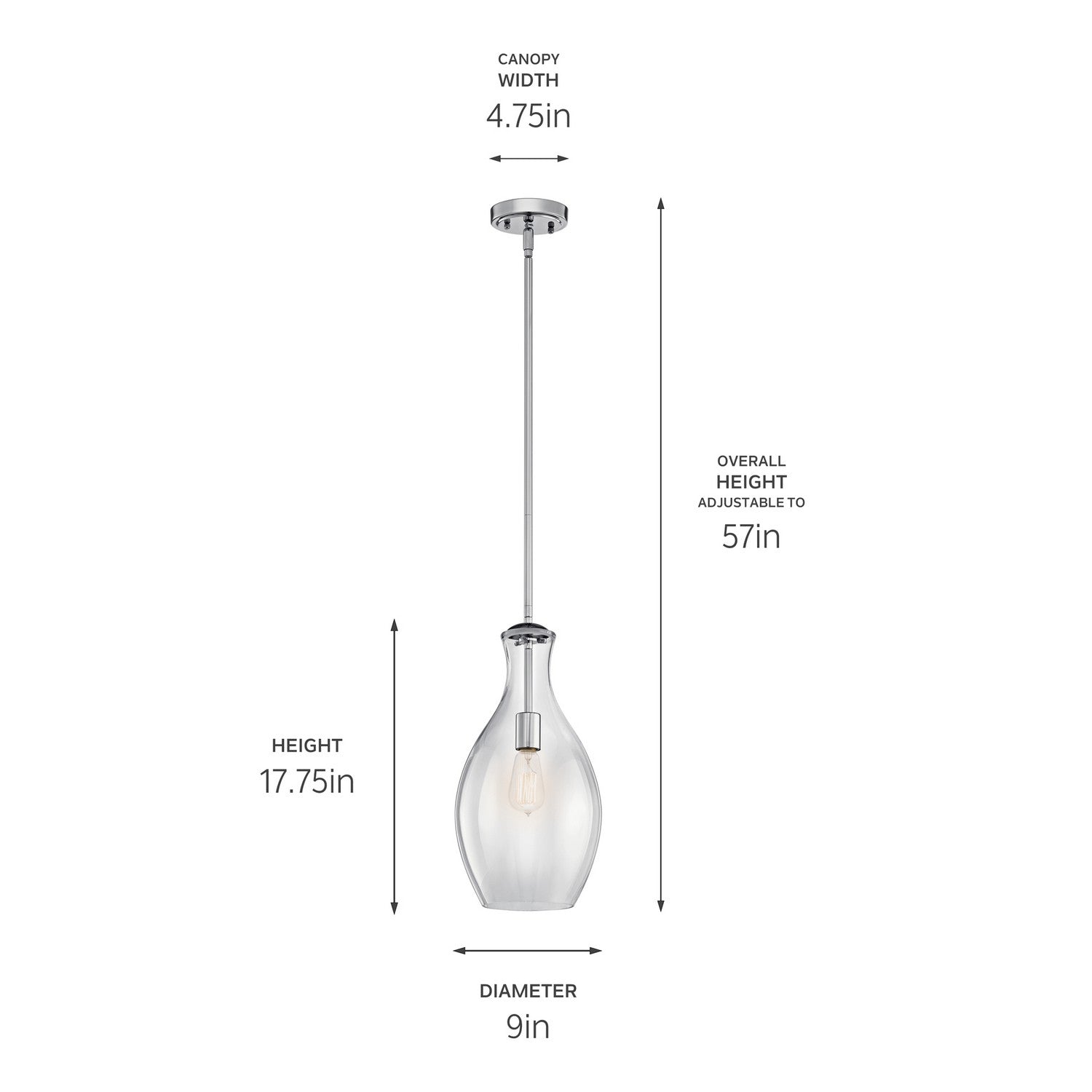 KICHLER 42047CH Everly 17.75" 1 Light Hour Glass Pendant Clear Glass Chrome