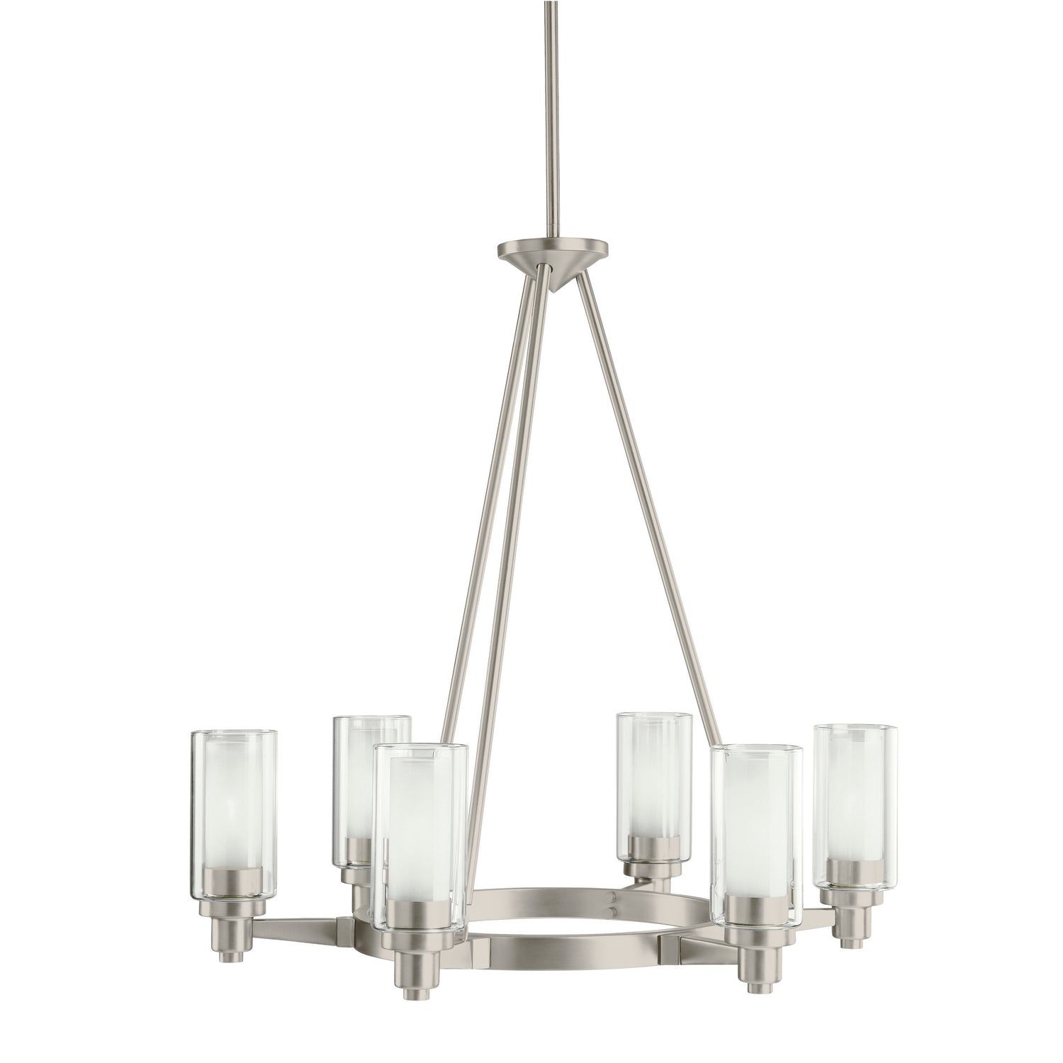 KICHLER 2344NI Circolo 26.5" 6 light Round Chandelier with Clear Outer and Satin Etched Inner Cylinders Brushed Nickel