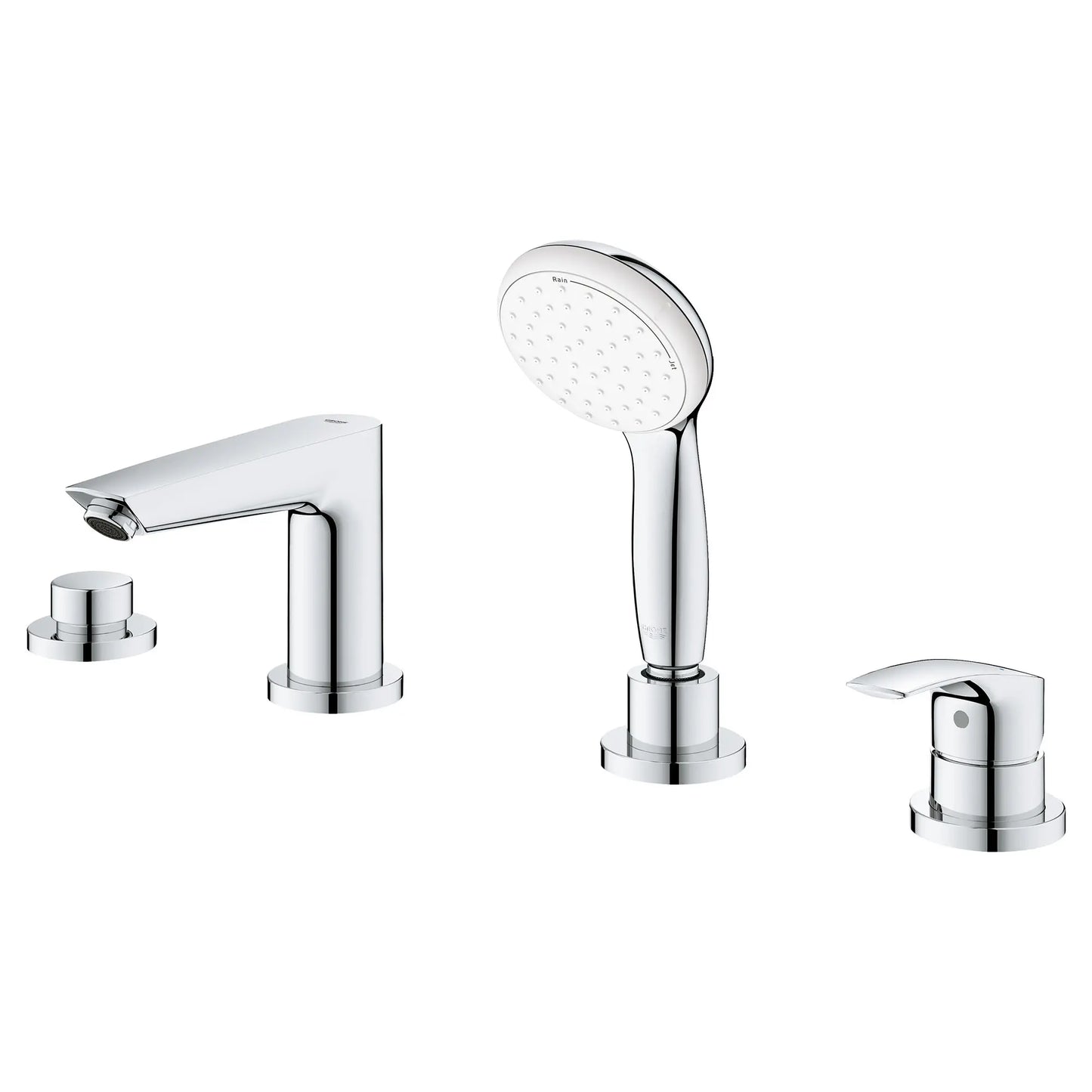 GROHE 25245003 Eurosmart 4-Hole Single Handle Deck Mount Roman Tub Faucet with 1.75 GPM Hand Shower - Chrome