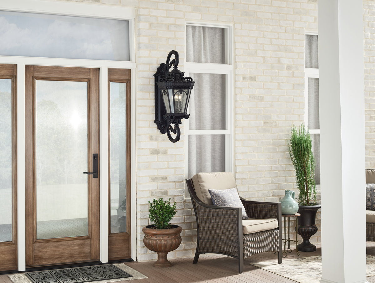 KICHLER 9359BKT Tournai 37.75" 4 Light Outdoor Wall Light With Clear Seeded Glass In Textured Black