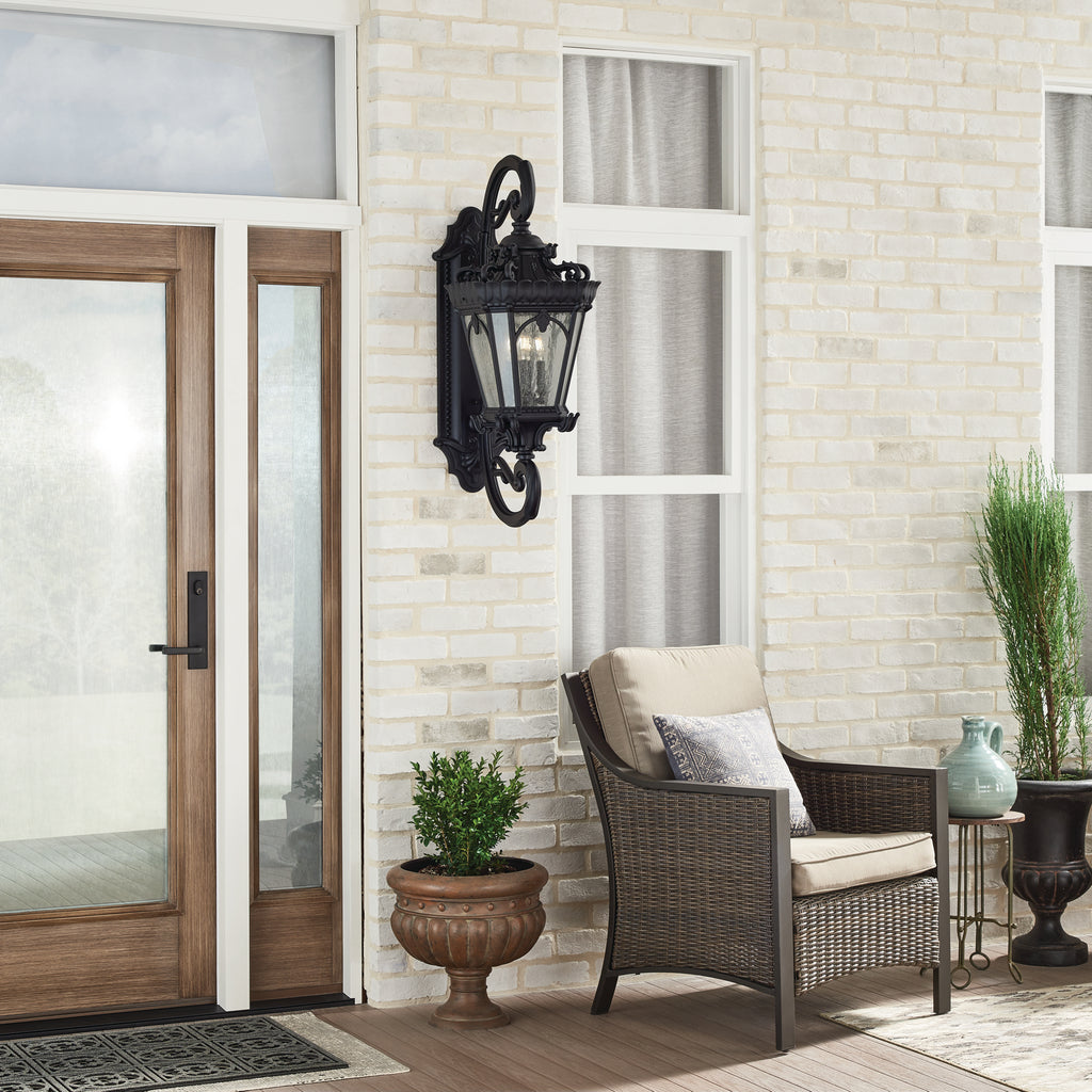 KICHLER 9359BKT Tournai 37.75" 4 Light Outdoor Wall Light With Clear Seeded Glass In Textured Black