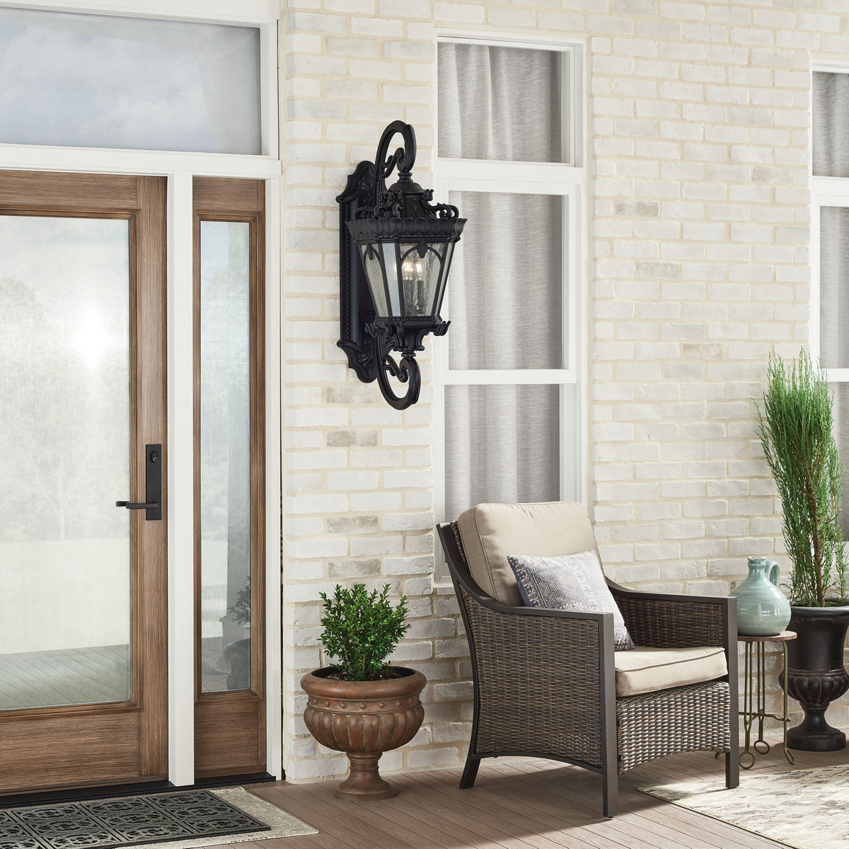 KICHLER 9359BKT Tournai 37.75" 4 Light Outdoor Wall Light With Clear Seeded Glass In Textured Black