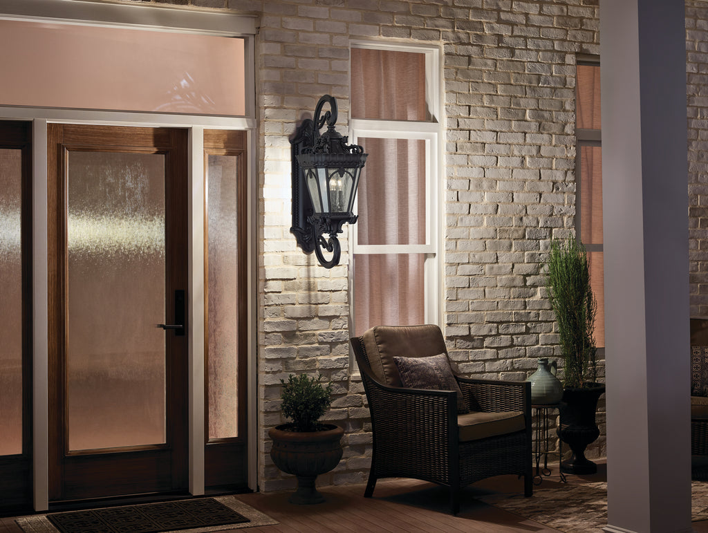KICHLER 9359BKT Tournai 37.75" 4 Light Outdoor Wall Light With Clear Seeded Glass In Textured Black