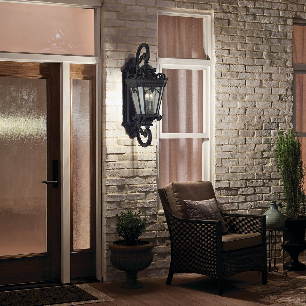 KICHLER 9359BKT Tournai 37.75" 4 Light Outdoor Wall Light With Clear Seeded Glass In Textured Black