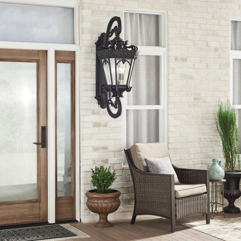 KICHLER 9559BKT Tournai 30" 4 Light Outdoor Post Light With Clear Seeded Glass In Textured Black