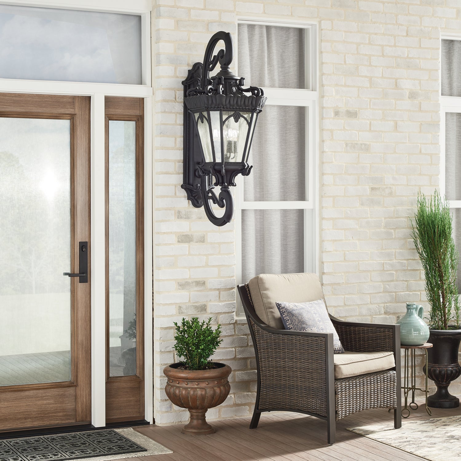KICHLER 9559BKT Tournai 30" 4 Light Outdoor Post Light With Clear Seeded Glass In Textured Black