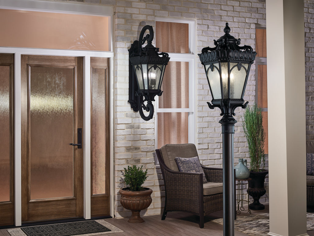 KICHLER 9559BKT Tournai 30" 4 Light Outdoor Post Light With Clear Seeded Glass In Textured Black