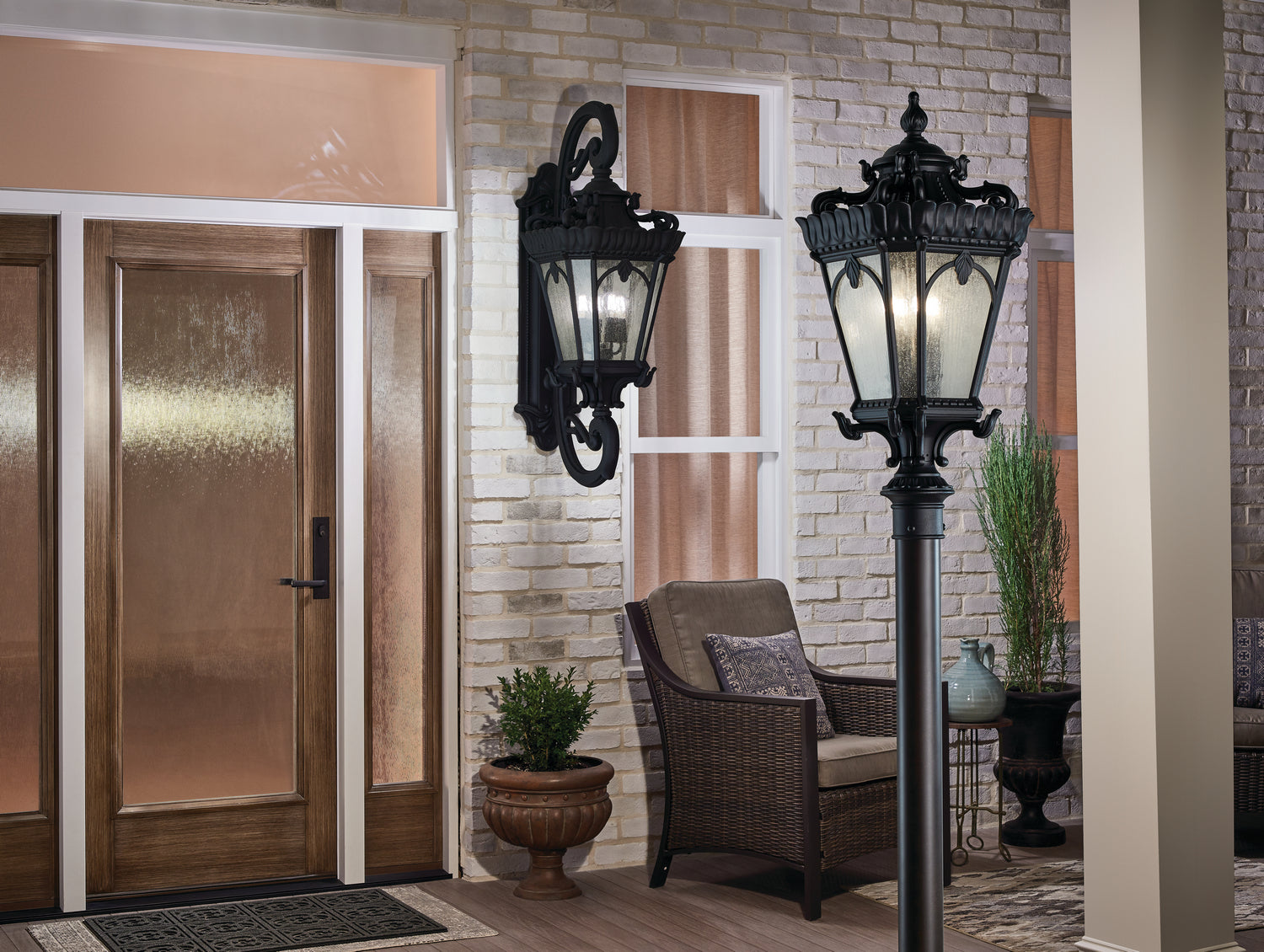 KICHLER 9559BKT Tournai 30" 4 Light Outdoor Post Light With Clear Seeded Glass In Textured Black